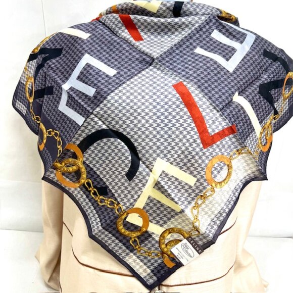 Celine Accessories - New W/ Box- CELINE  Large Collection Silk  Mini Scarf/Handker 22" Gray Check (53